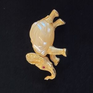 Gold and Cream Elephant Brooch